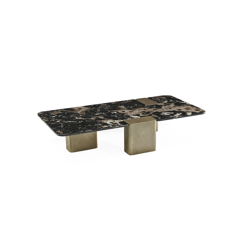 MESA DE CENTRO CON TOPE DE MARMOL Y PATAS DORADAS