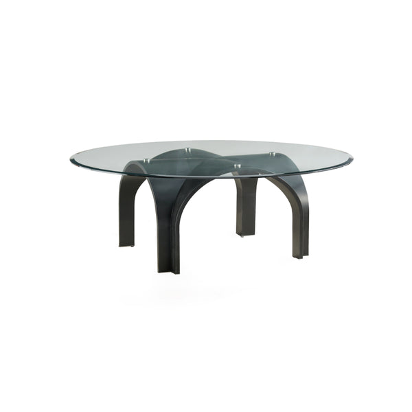 MESA DE CENTRO CON TOPE DE VIDRIO Y PATAS NEGRAS