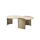 MESA DE CENTRO CON TOPE ESTILO MARMOL Y BASE DORADA