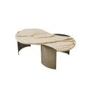 MESA DE CENTRO CON TOPE ESTILO MARMOL Y BASE DORADA