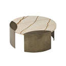 MESA DE CENTRO CON TOPE ESTILO MARMOL Y BASE DORADA