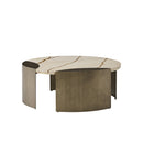 MESA DE CENTRO CON TOPE ESTILO MARMOL Y BASE DORADA