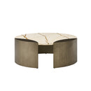 MESA DE CENTRO CON TOPE ESTILO MARMOL Y BASE DORADA