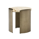 MESA LATERAL CON TOPE ESTILO MARMOL Y BASE DORADA