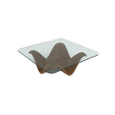 MESA DE CENTRO CON TOPE DE VIDRIO Y  BASE ACABADO DE MADERA