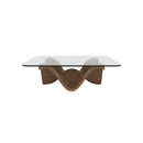 MESA DE CENTRO CON TOPE DE VIDRIO Y  BASE ACABADO DE MADERA