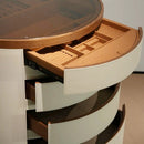 JOYERO CON FRENTE DE PIEL BEIGE Y TOPE DE VIDRIO NEGRO