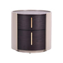 MESA DE NOCHE GRIS Y ACABADO DE MADERA