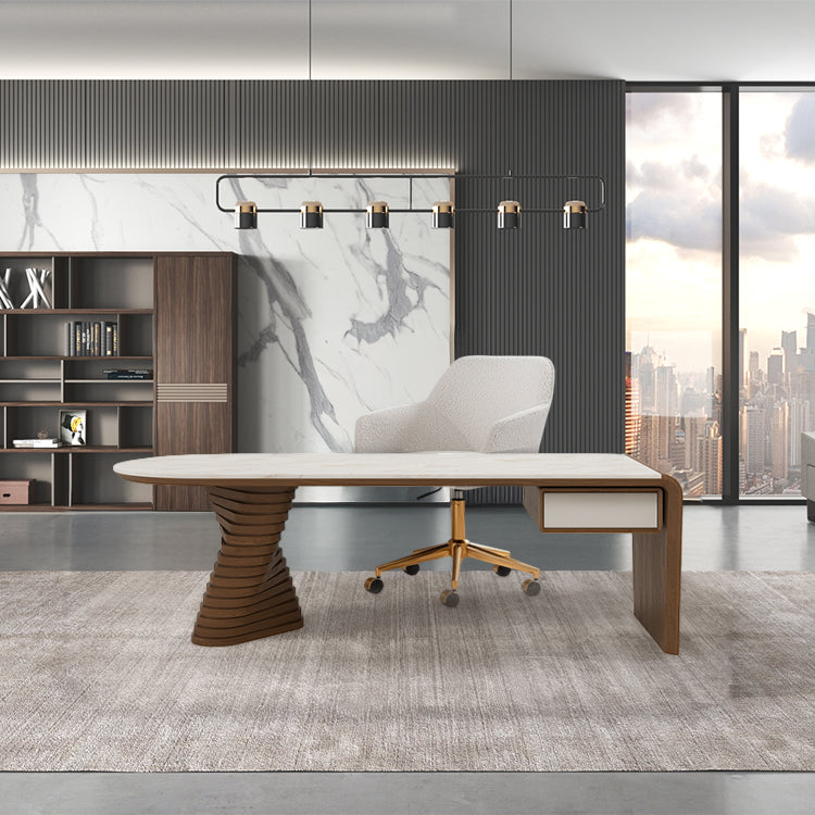 ESCRITORIO TOPE ESTILO MARMOL Y BASE ACABADO DE MADERA