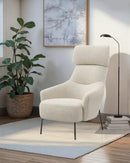 BUTACA ESTACIONARIA EN TELA BEIGE CREMA Y PATAS NEGRAS