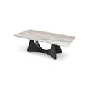 MESA DE COMEDOR TOPE DE MARMOL Y BASE EN  METAL NEGRA