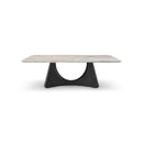 MESA DE COMEDOR TOPE DE MARMOL Y BASE EN  METAL NEGRA