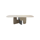 MESA DE COMEDOR TOPE DE MARMOL Y BASE EN  METAL GRIS