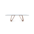 MESA DE COMEDOR CON TOPE DE VIDRIO  Y BASE ACABADO DE MADERA