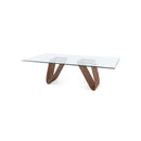 MESA DE COMEDOR CON TOPE DE VIDRIO  Y BASE ACABADO DE MADERA