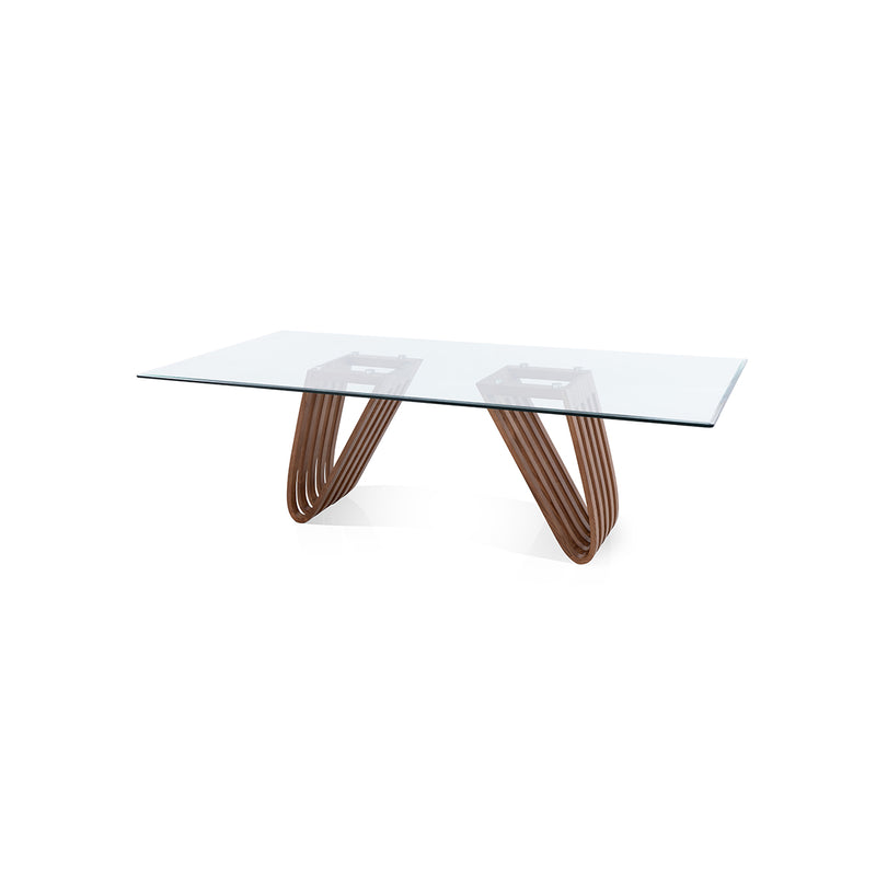 MESA DE COMEDOR CON TOPE DE VIDRIO  Y BASE ACABADO DE MADERA