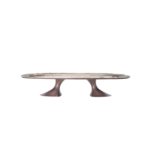 MESA DE COMEDOR TOPE ESTILO MARMOL Y BASE ACABADO DE MADERA