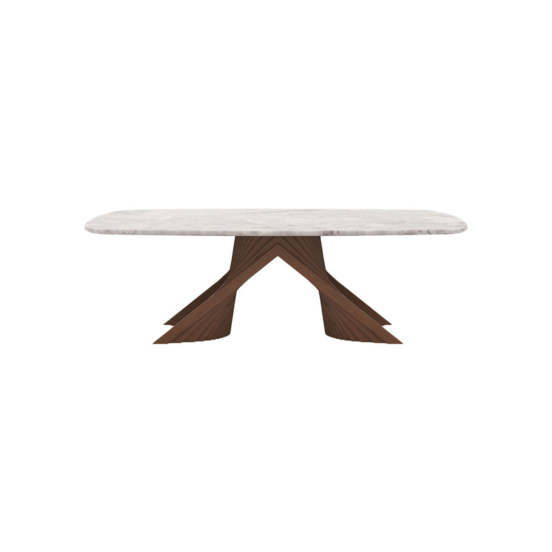 MESA DE COMEDOR TOPE DE VIDRIO TRANSPARENTE Y BASE ACABADO DE MADERA
