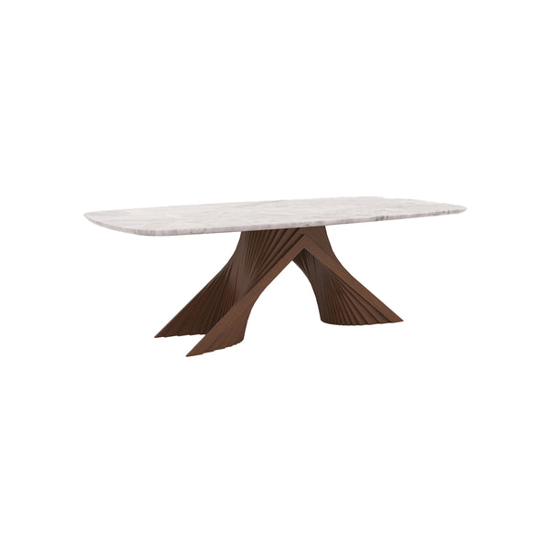 MESA DE COMEDOR TOPE DE VIDRIO TRANSPARENTE Y BASE ACABADO DE MADERA