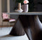 MESA DE COMEDOR TOPE DE VIDRIO TRANSPARENTE Y BASE ACABADO DE MADERA
