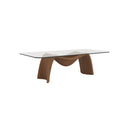 MESA DE COMEDOR CON TOPE DE VIDRIO Y  BASE ACABADO DE MADERA