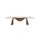 MESA DE COMEDOR CON TOPE DE VIDRIO Y  BASE ACABADO DE MADERA