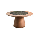 MESA DE COMEDOR ACABADO DE MADERA CON PLATO DE MARMOL GIRATORIO