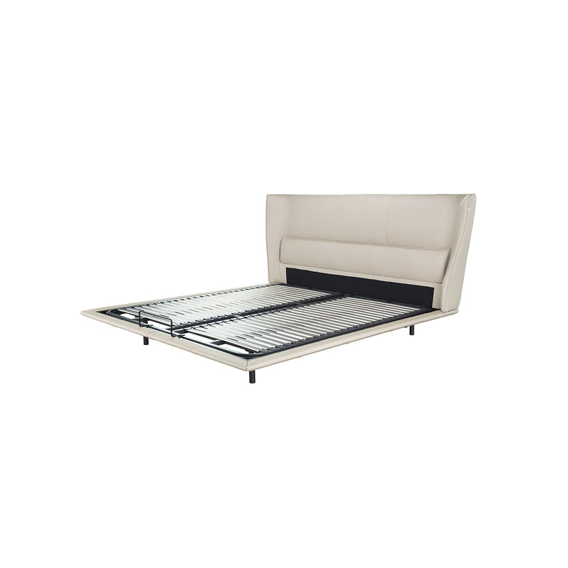 CAMA KING CON FRENTE DE PIEL BEIGE CON SENSOR DE LUCES LED DEBAJO