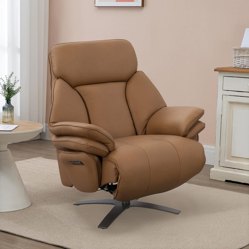 BUTACA RECLINABLE ELECTRICA CON FRENTE DE PIEL CAMEL