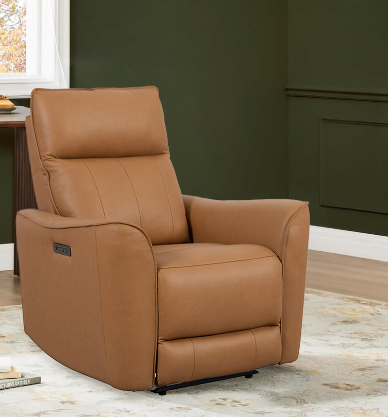 BUTACA RECLINABLE ELECTRICA CON FRENTE DE PIEL CAMEL