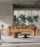 SOFA ESTACIONARIO DE TRES ASIENTOS TELA MARRON AMARILLENTO