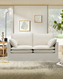 SOFA ESTACIONARIO DE DOS ASIENTOS EN TELA BLANCA