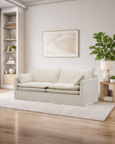 SOFA ESTACIONARIO DE TRES ASIENTOS EN TELA BLANCA