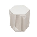 MESA LATERAL HEXAGONAL DE PINO EN BLANCO ANTIGUO
