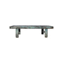 MESA DE CENTRO RECTANGULAR DE PINO EN VERDE ENVEJECIDO