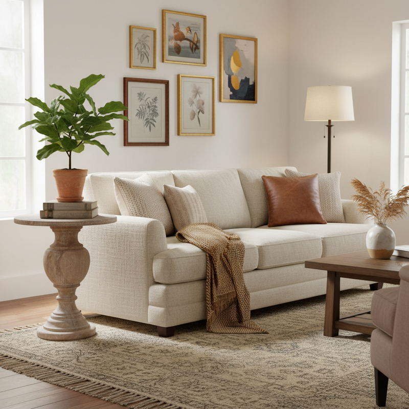 MESA LATERAL CON TOPE Y BASE EN ACABADO DE MADERA