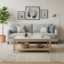 MESA DE CENTRO CON TOPE ESTILO MARMOL Y ACABADO EN MADERA