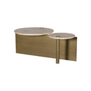 MESA DE CENTRO CON TOPE DE MARMOL Y BASE METAL DORADA