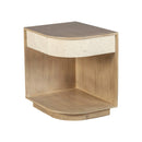 MESA DE NOCHE ACABADO DE MADERA Y TELA