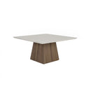 MESA DE COMEDOR CON TOPE BEIGE CLARO CUADRADO Y BASE ACABADO EN MADERA