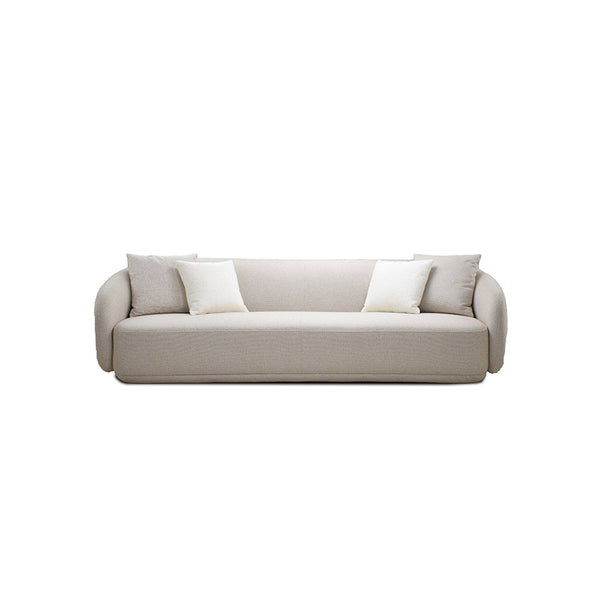 SOFA ESTACIONARIO DE CUATRO ASIENTOS EN TELA BEIGE TEXTURIZADA