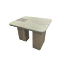 MESA LATERAL TOPE ESTILO MARMOL Y BASE ACABADO DE  MADERA