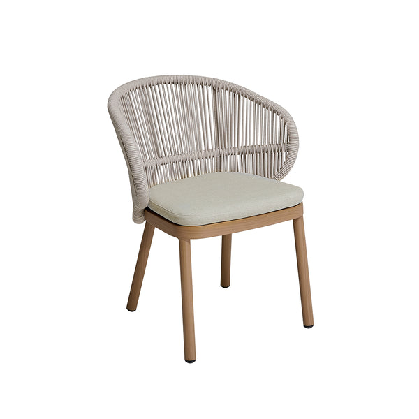 SILLA DE COMEDOR JUMBO EN TELA Y CUERDA BEIGE CON PATAS DE ACABADO EN MADERA