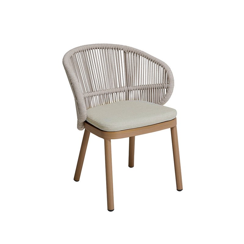 SILLA DE COMEDOR JUMBO EN TELA Y CUERDA BEIGE CON PATAS DE ACABADO EN MADERA