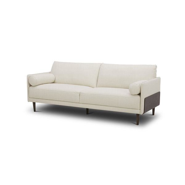 SOFA DE 3 ASIENTOS EN TELA BEIGE Y PATAS MARRONES