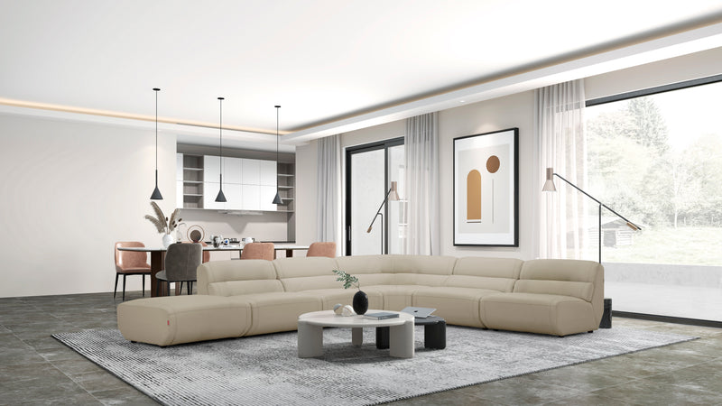 SOFA SECCIONAL CON FRENTE DE PIEL GRIS 6PCS