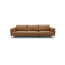 SOFA ESTACIONARIO DE TRES ASIENTOS CON FRENTE DE PIEL CAMEL