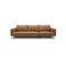 SOFA ESTACIONARIO DE TRES ASIENTOS CON FRENTE DE PIEL CAMEL