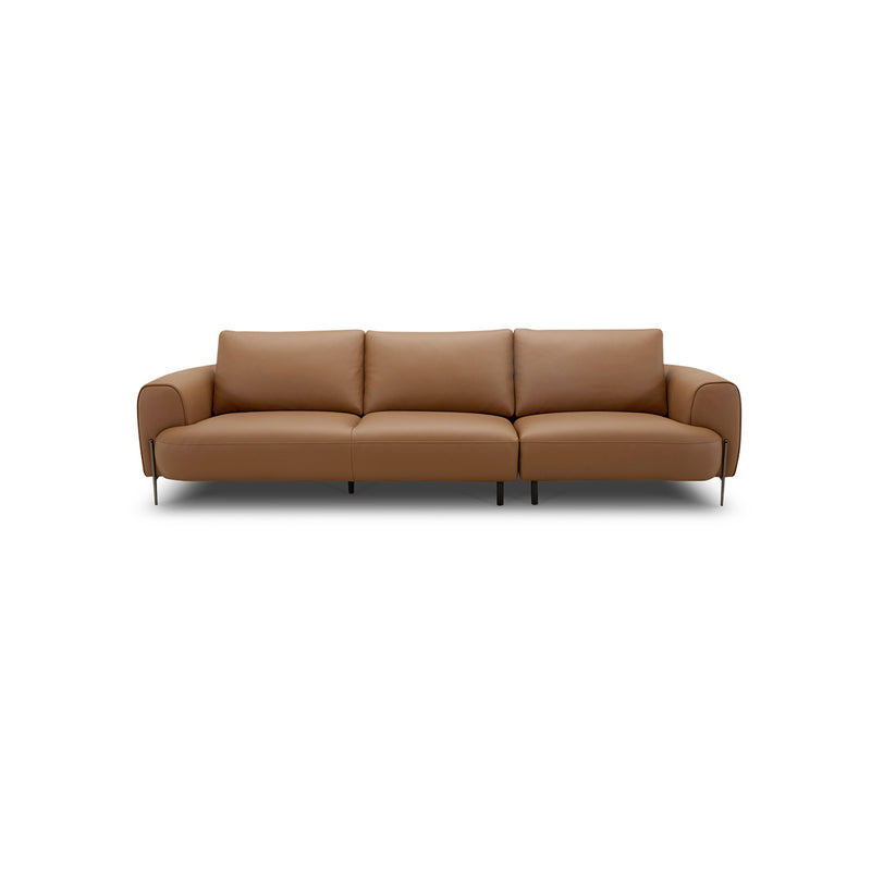 SOFA ESTACIONARIO DE TRES ASIENTOS CON FRENTE DE PIEL CAMEL