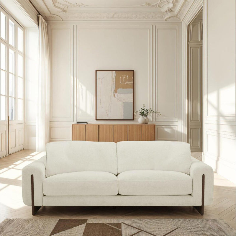 SOFA ESTACIONARIO DE 3 ASIENTOS EN TELA BLANCA